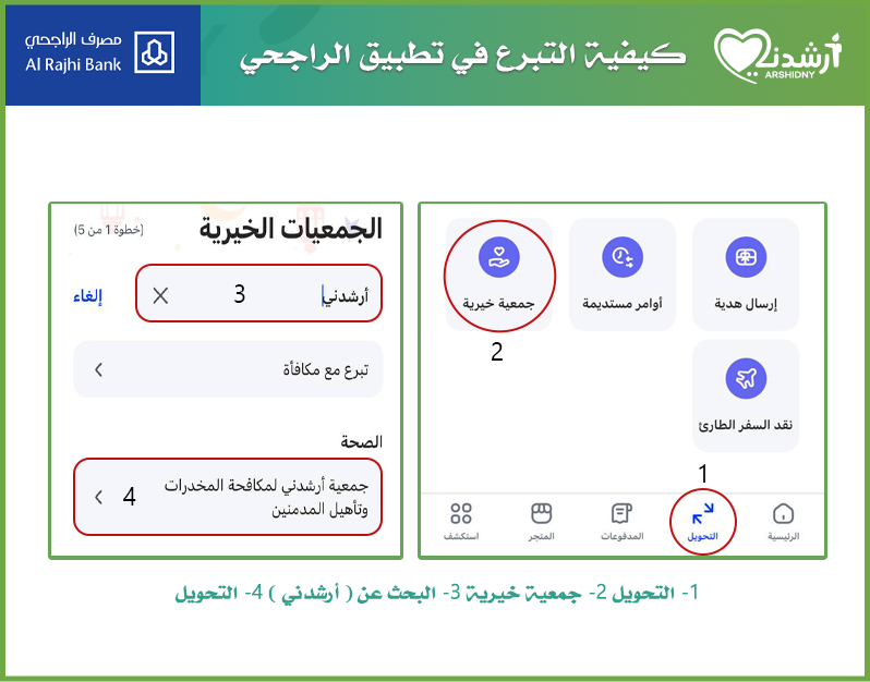 كيفية التبرع في مصرف و تطبيق الراجحي